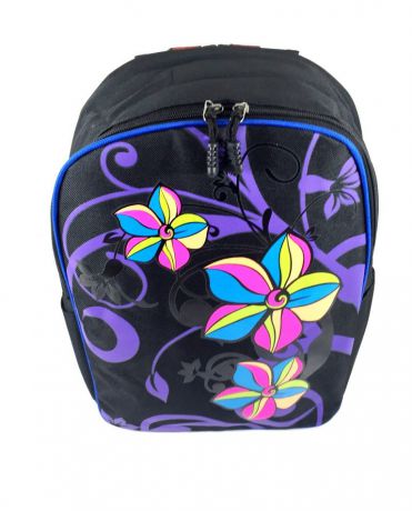 Рюкзак с ортопедической спинкой "Цветы" черный с сумкой для сменной обуви и пеналом