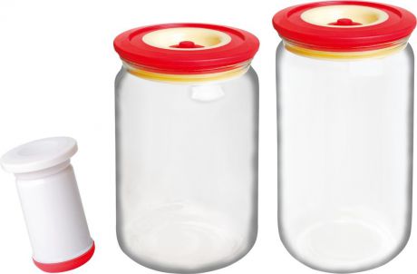Банки для хранения вакуумные "Bayerhoff", с насосом, цвет: красный, прозрачный, 3 предмета