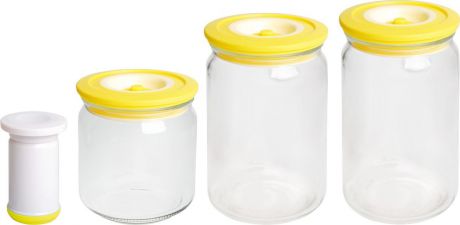 Банки для хранения вакуумные "Bayerhoff", с насосом, цвет: желтый, прозрачный, 4 предмета