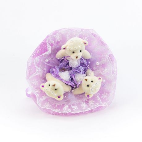 Букет с медвежатами "Зефирки" 3 игрушки (фиолетовый)