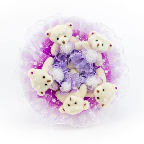 Букет с медвежатами "Зефирки" 5 игрушек (фиолетовый)