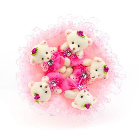 Букет с медвежатами "Зефирки" 5 игрушек (розовый)