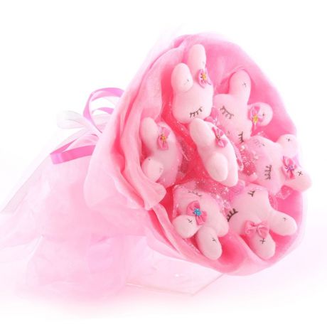 Букет из игрушек с зайчатами 7 игрушек (розовый)