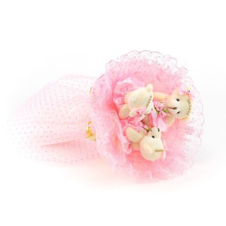 Букет с медвежатами "Зефирки" 3 игрушки (розовый)