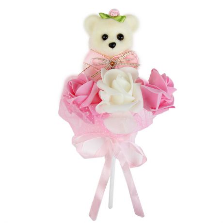 Букет с мишкой "От всего сердца", 1389570, белый, розовый