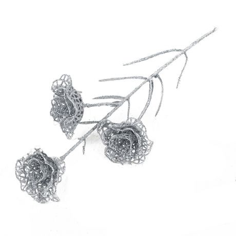 Искусственные цветы "Три резные розы", 3543942, серебристый, 60 см