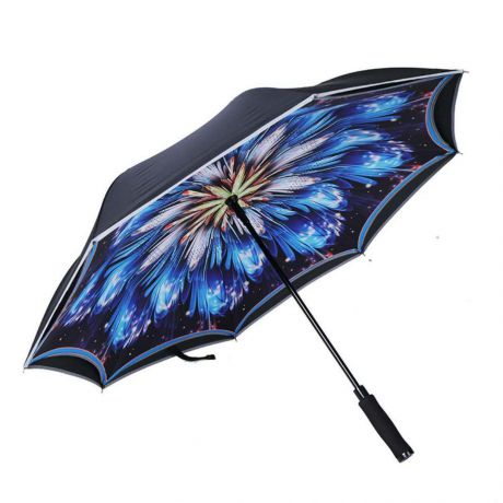Зонт-трость женский Mgitik, реверсивный полуавтомат, UMV27, черный, синий