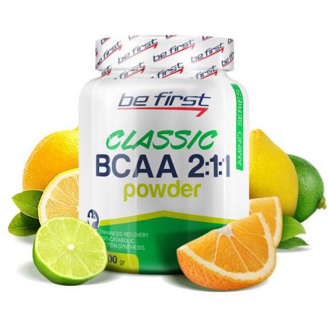 Аминокислоты Be First BCAA 2:1:1 Classic Powder 200 гр, цитрусовый микс