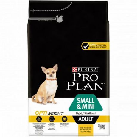 PRO PLAN Dog All Size Adult Light/Sterilized корм для взрослых собак МЕЛКИХ И МИНИАТЮРНЫХ склонных к избыточному весу и/или стерилизованных, курица 3кг-
