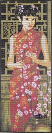 Канва с нанесенным рисунком "Азия. Девушка с сакурой" (25 х 60 см.)