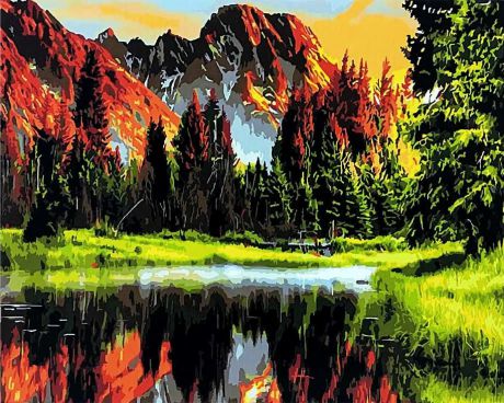 Картина по номерам Цветной "Озеро на закате" 40х50см