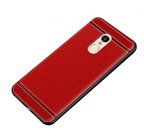 Чехол MyPads для Xiaomi Redmi Note 4X из силикона с дизайном под кожу красный