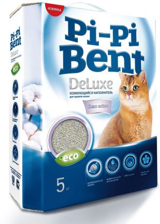 Наполнитель для кошачьего туалета Pi-Pi Bent DeLuxe Clean Сotton, бентонитовый, комкующийся, 5 кг