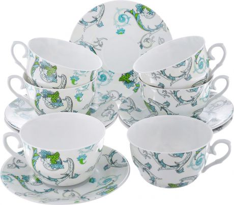 Чайный набор LarangE "Рококо", цвет: белый, светло-зеленый, 12 предметов