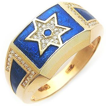 Кольцо Звезда Давида с фианитами из комбинированного золота