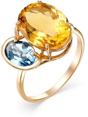 Кольцо с цитрином и топазом из красного золота