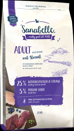 Сухой корм Sanabelle Adult с мясом страуса для взрослых кошек (2 кг, )