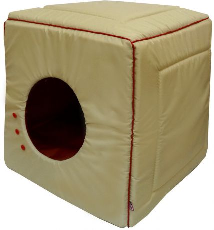 Дом куб-трансформер Zooexpress "Морская" для животных (42 х 42 х 40 см, Бежевый/красный)