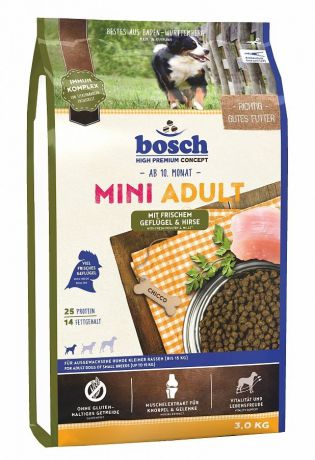 Сухой корм Bosch Mini Adult Poultry&Millet птица и просо для взрослых собак мелких пород (3 кг, )