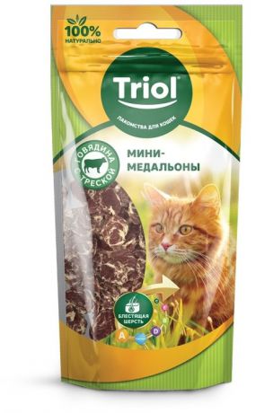 Лакомство Triol Мини-медальоны для кошек (40 г, Говядина с треской)