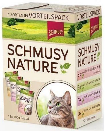 Набор паучей Schmusy Nature из 12 пакетиков для взрослых кошек (12 х 100г, )
