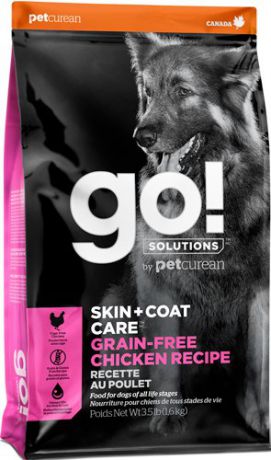 Сухой корм Go! Skin + Coat Grain Free беззерновой для собак всех возрастов (1,6 кг, Цельная Курица)