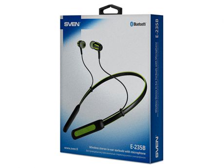 Bluetooth гарнитура Sven E-235B Black/Green Беспроводные / Внутриканальные с микрофоном / 20 — 20 000 Гц / 103 дБ / BlueTooth