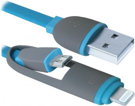 Defender USB кабель USB10-03BP синий, MicroUSB + Lightning,1м (87487)