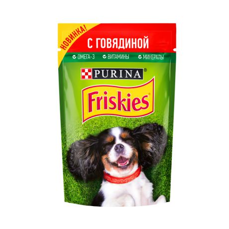 Влажный корм Purina Friskies для взрослых собак, с говядиной, пауч, 85 г 12378636