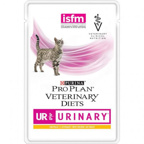 Влажный корм Pro Plan Veterinary diets UR, корм для кошек при болезнях нижних отделов мочевыводящих путей c курицей, пауч, 85 г 12381673