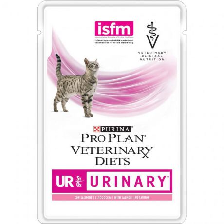 Консервированный корм Purina Pro Plan Veterinary diets UR, корм для кошек при болезнях нижних отделов мочевыводящих путей c лососем, пауч, 85 г 12381671