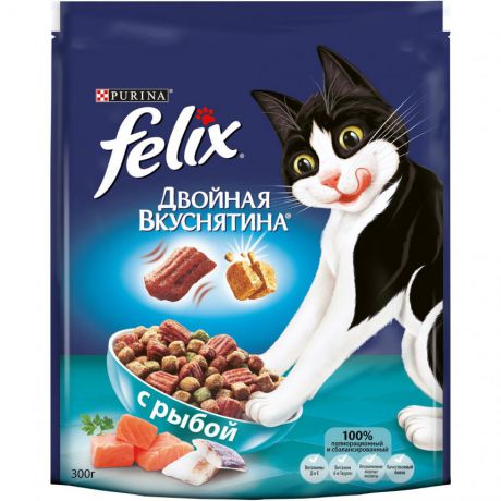 Сухой корм для домашних кошек Purina Felix Двойная вкуснятина с рыбой, пакет, 300 г 12367740