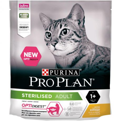 Сухой корм Purina Pro Plan для стерилизованных кошек и кастрированных котов с чувствительным пищеварением, с курицей, Пакет, 400 г 12372469