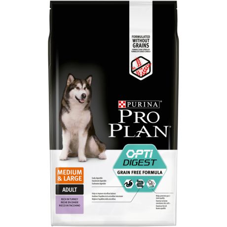 Сухой корм Purina Pro Plan Optidigest Grain Free Formula для взрослых собак средних и крупных пород с чувствительным пищеварением, с высоким содержанием индейки, пакет 7 кг 12399413
