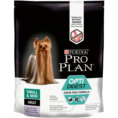 Сухой корм Purina Pro Plan Optidigest Grain Free Formula для взрослых собак мелких и карликовых пород с чувствительным пищеварением, с высоким содержанием индейки, пакет 700г 12384752