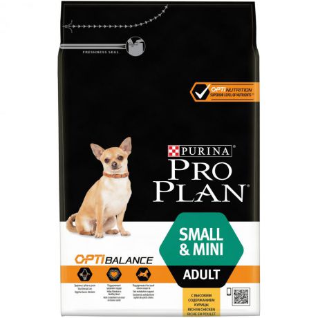 Сухой корм Purina Pro Plan для взрослых собак мелких и карликовых пород, курица с рисом, пакет, 3 кг 12272216