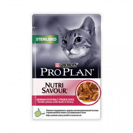 Консервы Purina Pro Plan для стерилизованных кошек и кастрированных котов, утка в соусе, пауч, 85 г 12305886