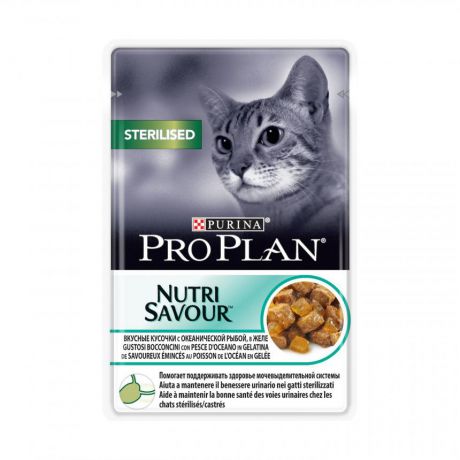 Консервы Purina Pro Plan для стерилизованных кошек и кастрированных котов, океаническая рыба в желе, пауч, 85 г 12287097