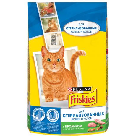 Сухой корм Purina Friskies для стерилизованных кошек и кастрированных котов, кролик с овощами, пакет, 1,5 кг 12274319