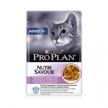 Консервы для кошек старше 7 лет Purina Pro Plan Adult 7+, индейка в соусе, пауч, 85 г 12342497