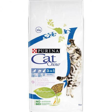 Сухой корм для кошек Purina Cat Chow Feline тройная защита, домашняя птица и индейка, пакет, 15 кг 12212334