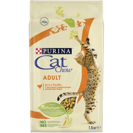 Сухой корм для взрослых кошек Purina Cat Chow, домашняя птица, пакет, 1,5 кг 12309194