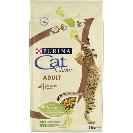 Сухой корм для взрослых кошек Purina Cat Chow, утка, пакет, 1,5 кг 12309221