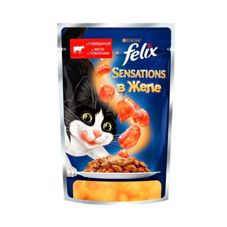 Консервы для кошек Purina Felix Sensations, говядина с томатами, пауч, 85 г 12318965