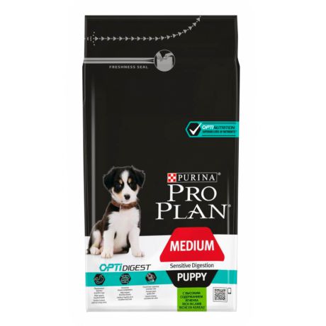 Сухой корм Purina Pro Plan для щенков средних пород с чувствительным пищеварением, ягнёнок с рисом, пакет, 1,5 кг 12278111
