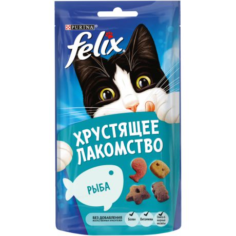 Хрустящее Лакомство Felix для взрослых кошек с рыбой, пауч, 60г 12393618