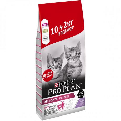 Сухой корм Purina Pro Plan для котят с чувствительным пищеварением или с особыми предпочтениями в еде, с индейкой, промопак 10+2 кг 12391816