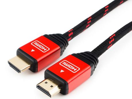 Кабель HDMI Cablexpert, серия Gold, 1,8 м, v1.4, M/M, красный, позол.разъемы, алюминиевый корпус, нейлоновая оплетка, коробка