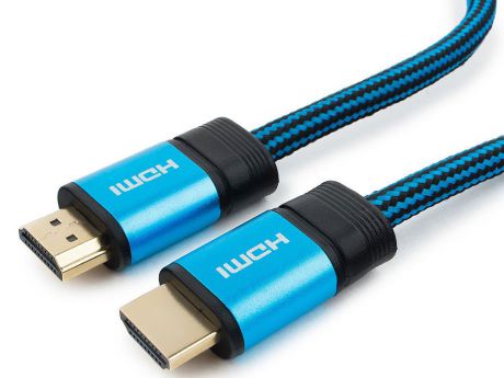 Кабель HDMI Cablexpert, серия Gold, 10 м, v1.4, M/M, синий, позол.разъемы, алюминиевый корпус, нейлоновая оплетка, коробка