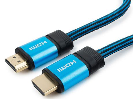 Кабель HDMI Cablexpert, серия Gold, 15 м, v1.4, M/M, синий, позол.разъемы, алюминиевый корпус, нейлоновая оплетка, коробка